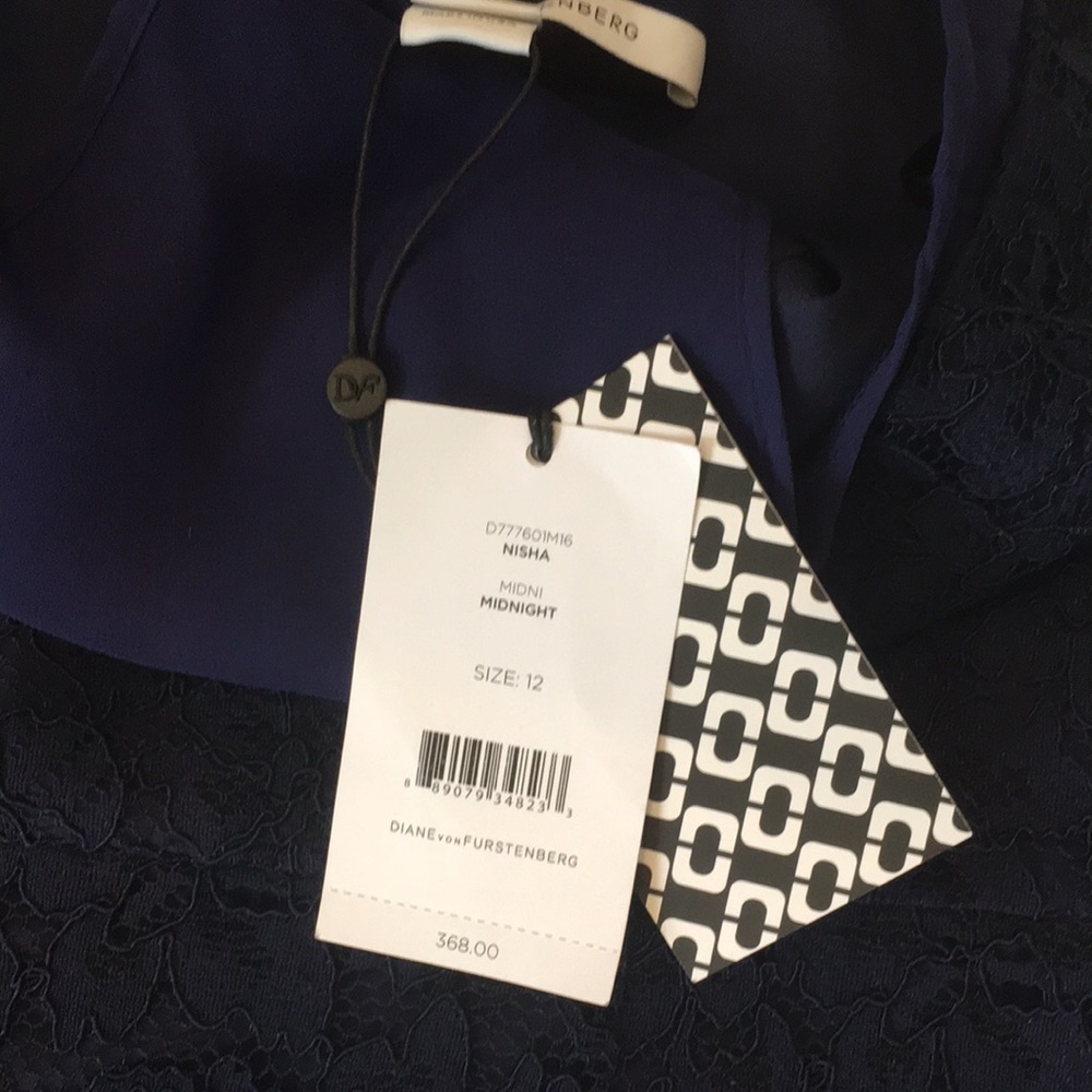 DVF navy blue lace Nisha dress with sheer navy top. - Picture 10 of 16